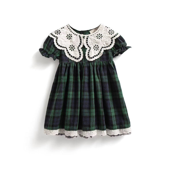 Green tartan collared dress