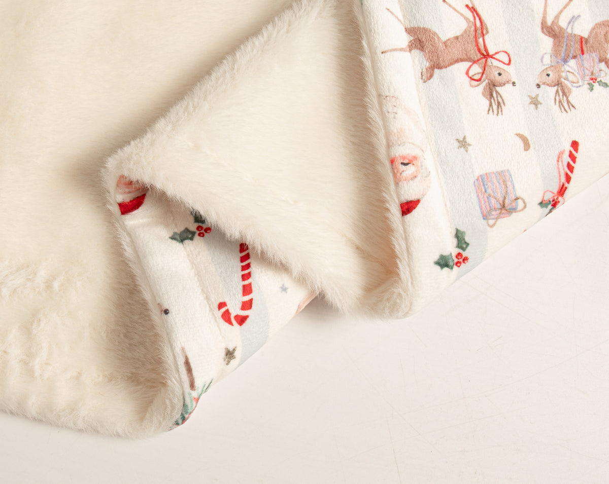 Santa blue stripe fleece lined blanket