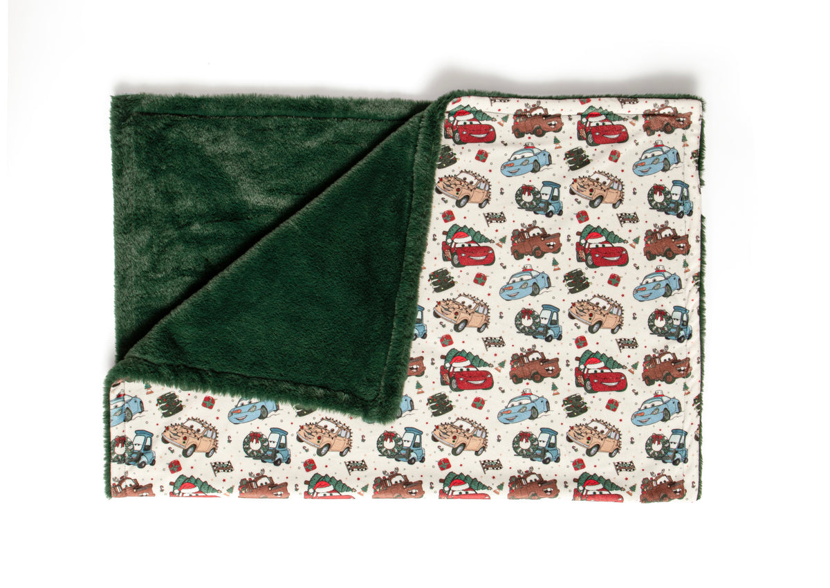 Cars Christmas fleece lined blanket