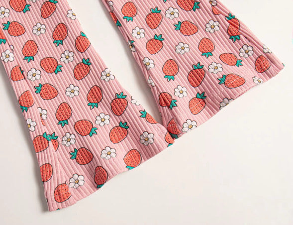 Strawberry ribbed flare leggings