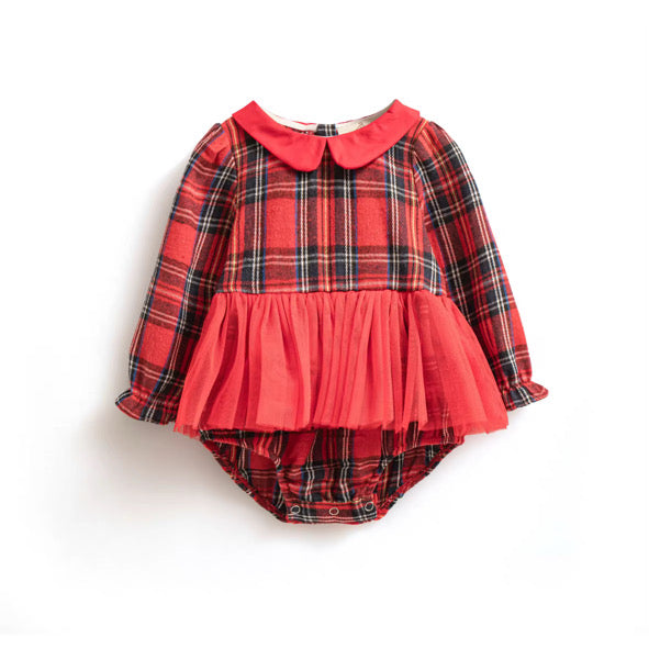 Tartan tulle tie back romper