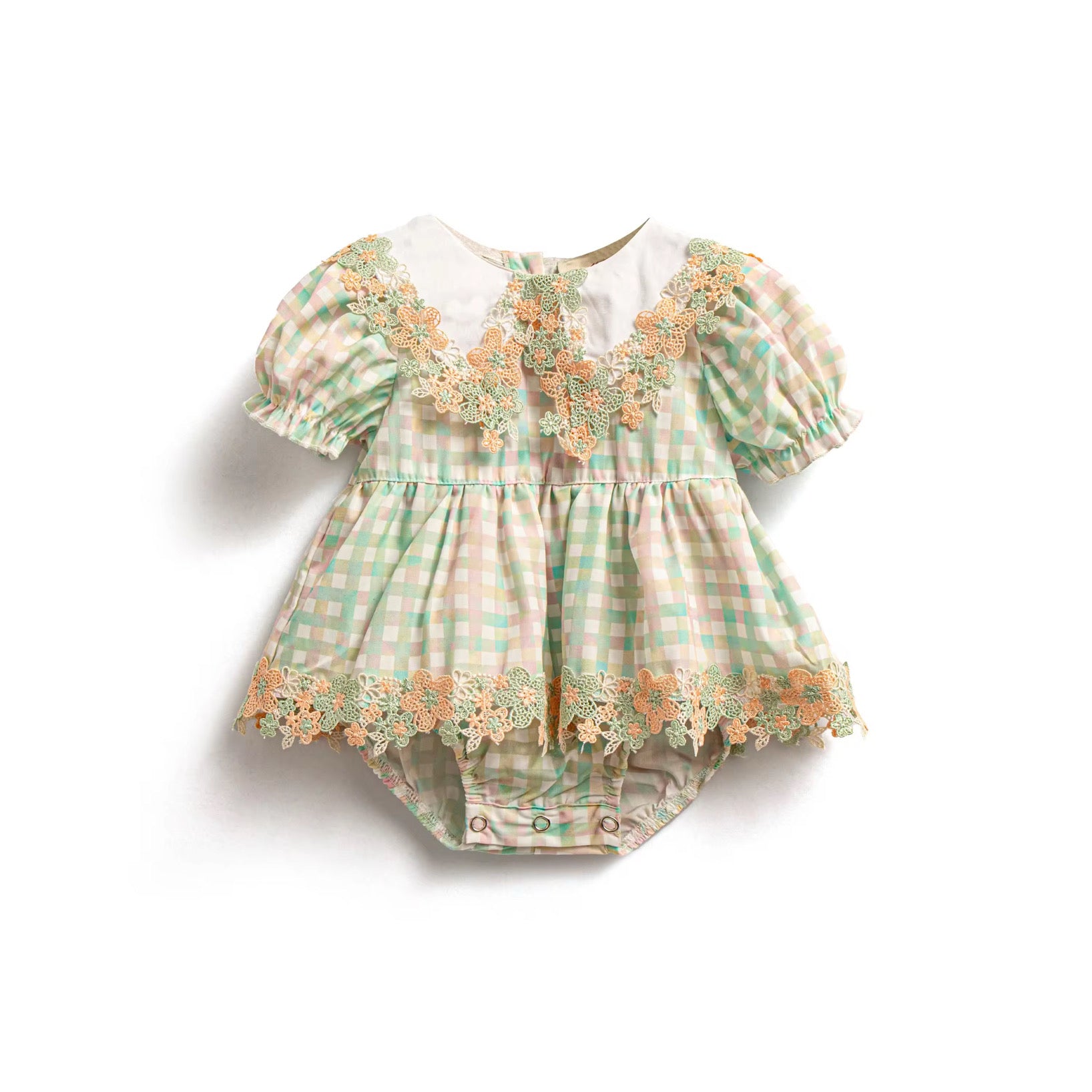 Sage daise gingham romper