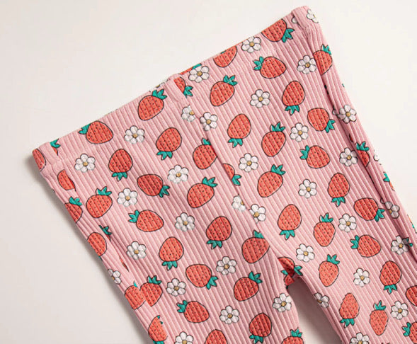 Strawberry ribbed flare leggings