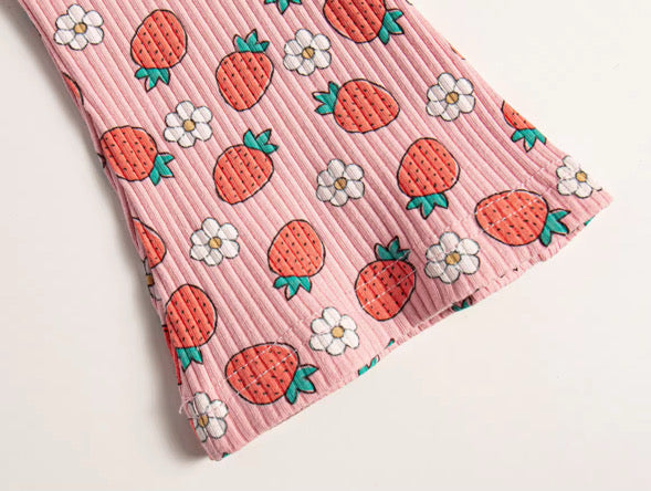 Strawberry ribbed flare leggings