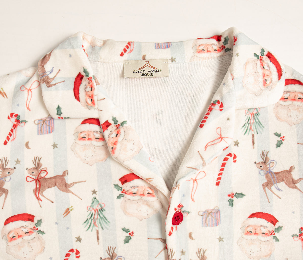 Blue Santa stripe women’s buttoned pyjamas