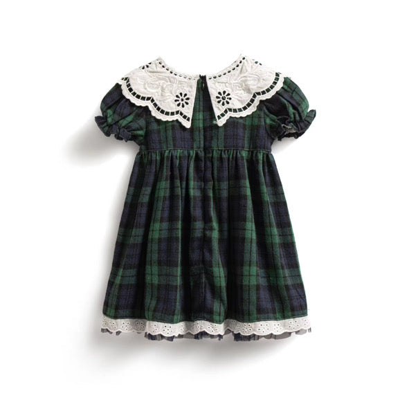 Green tartan collared dress