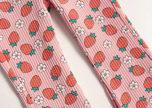 Strawberry ribbed flare leggings