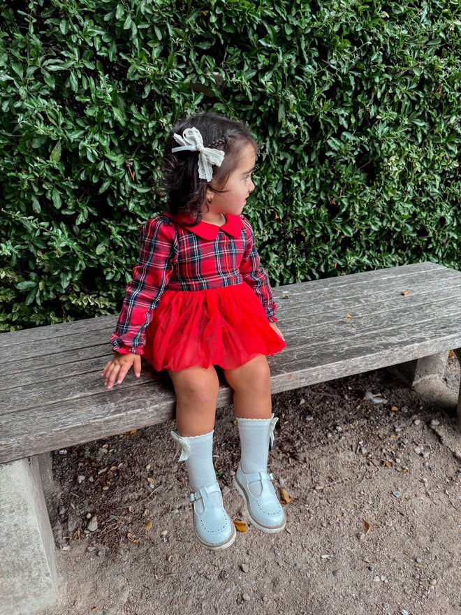 Tartan tulle tie back romper