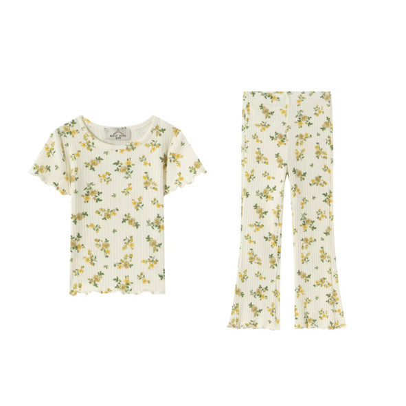 Lemon floral ribbed flare set