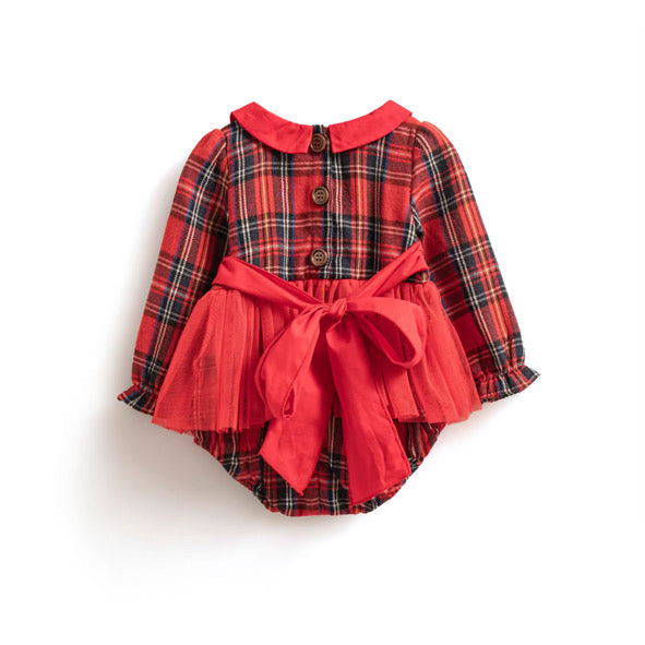 Tartan tulle tie back romper