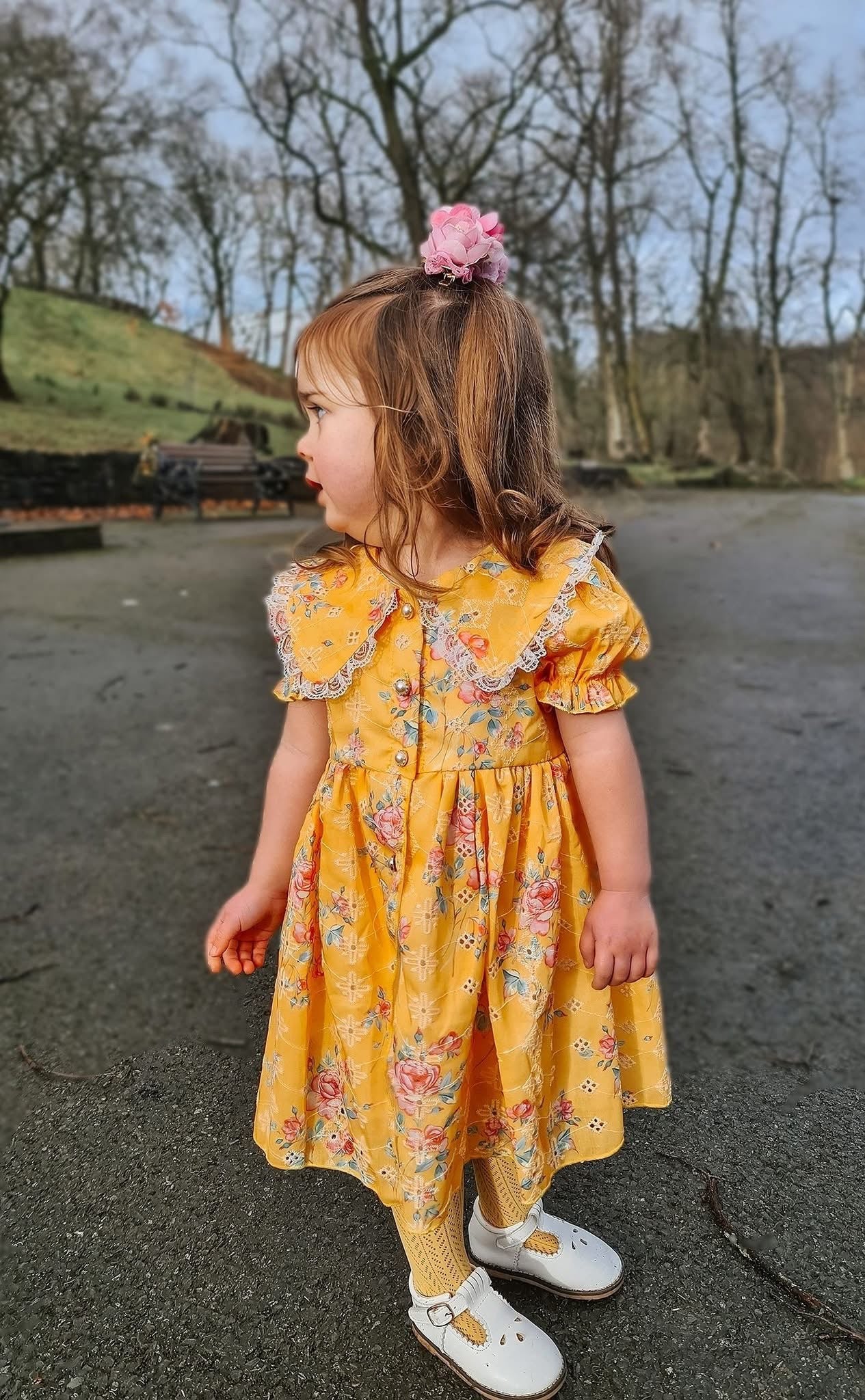 Apricot anglaise buttoned dress