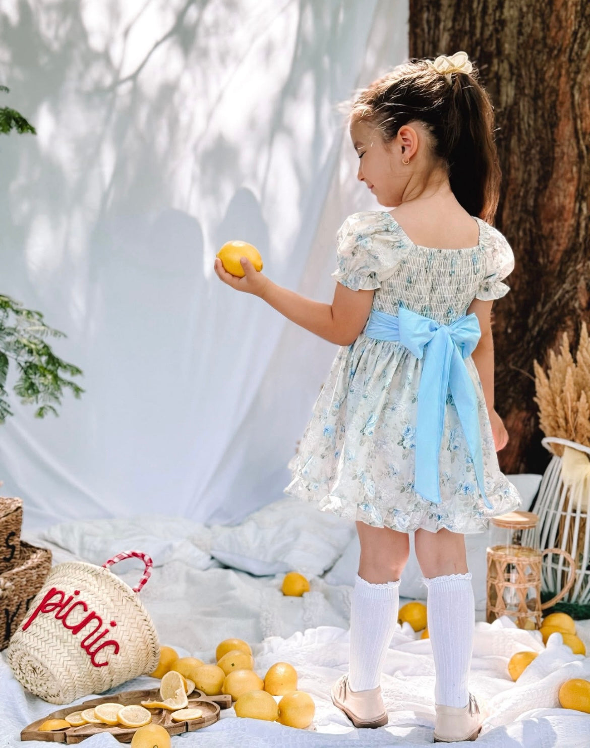 Blue floral tie back dress
