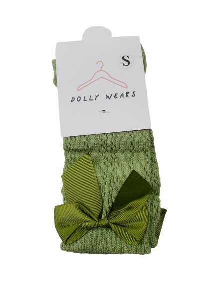Openwork satin bow knee high socks