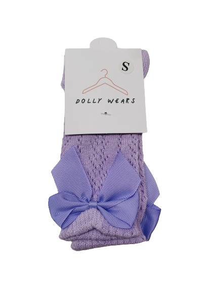 Openwork satin bow knee high socks