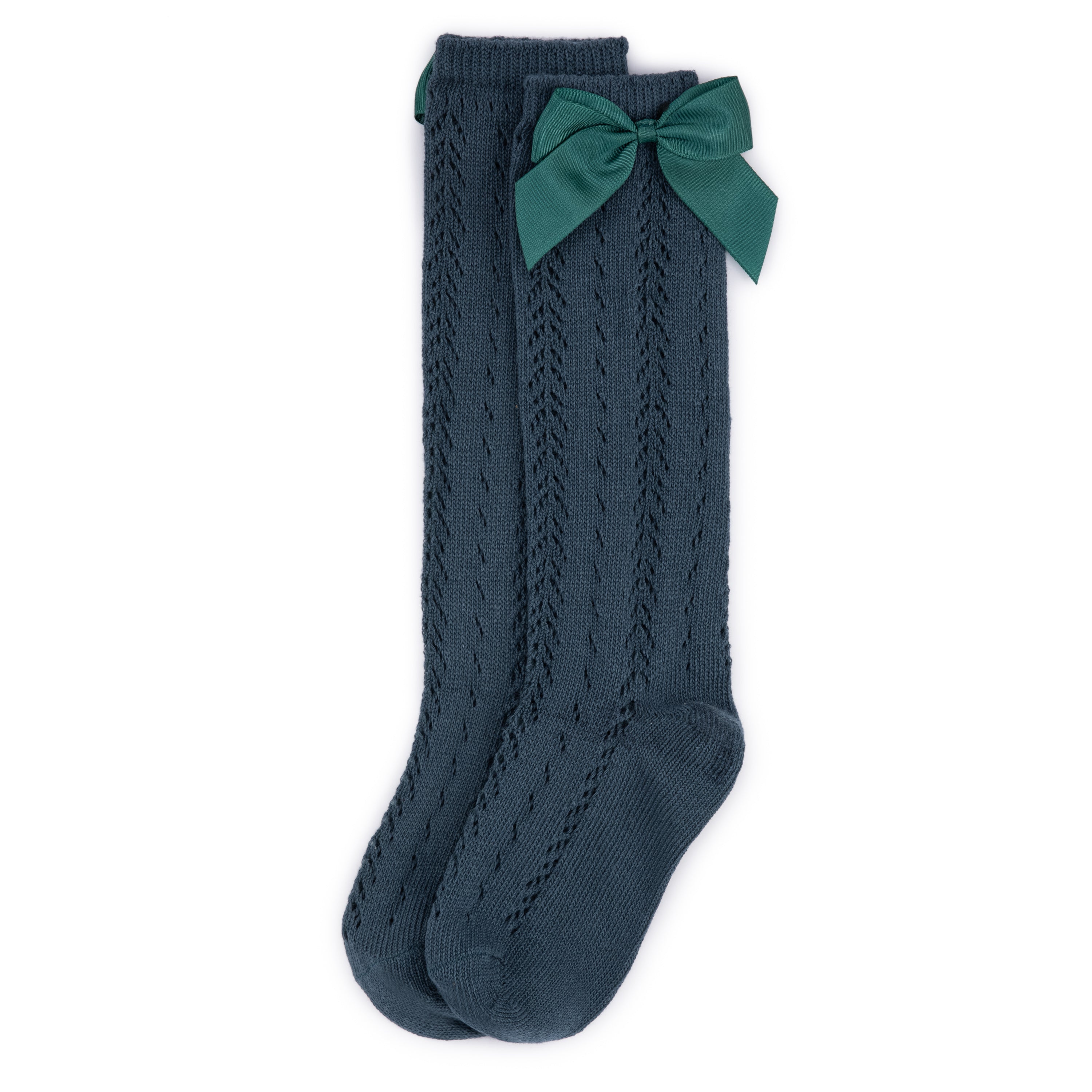 Openwork satin bow knee high socks