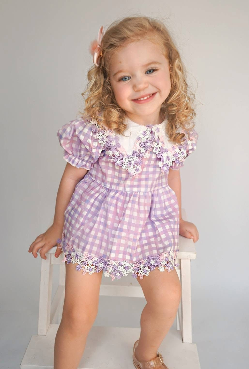 Lilac daise gingham romper