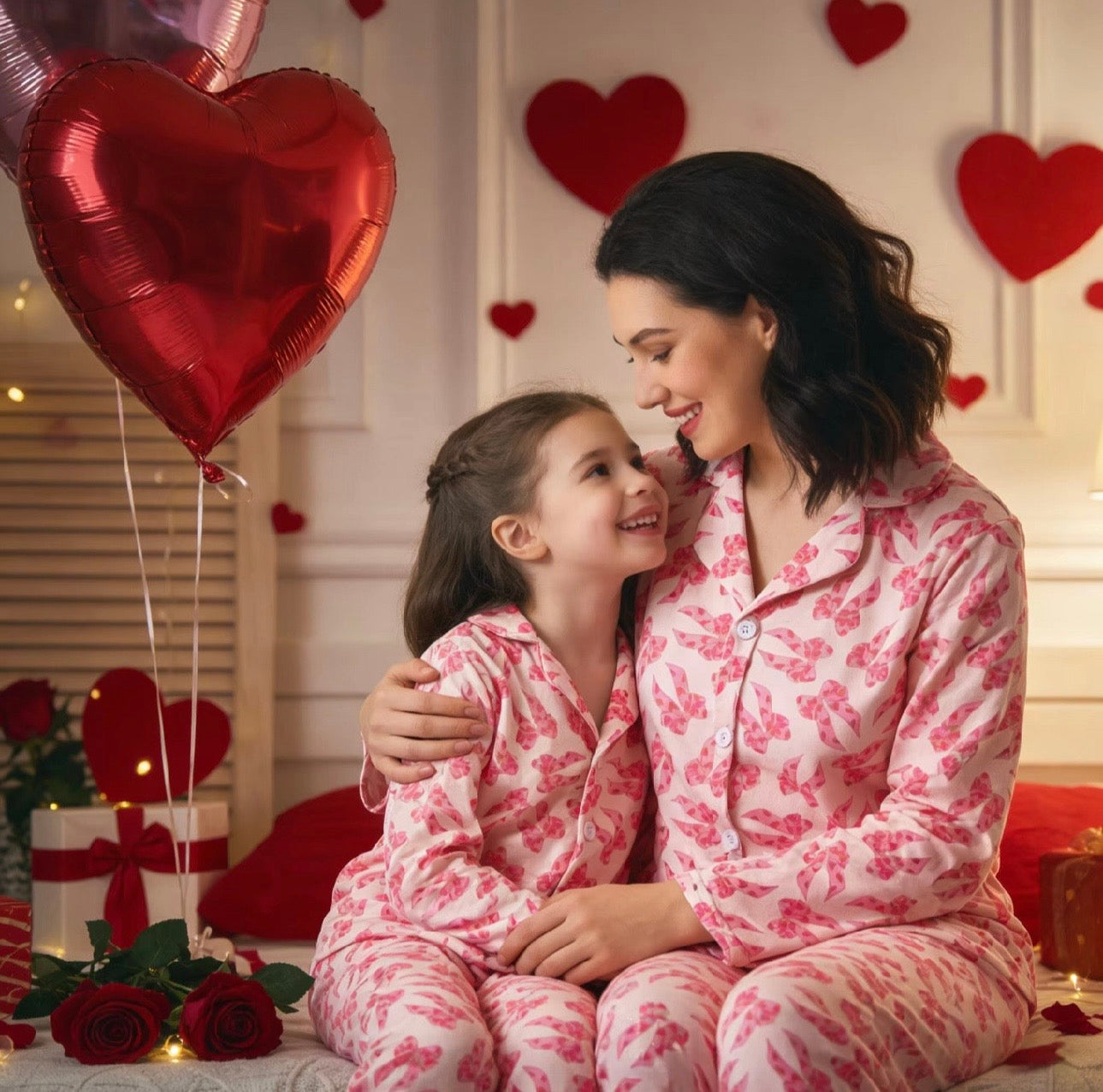 Bows & hearts buttoned pyjamas
