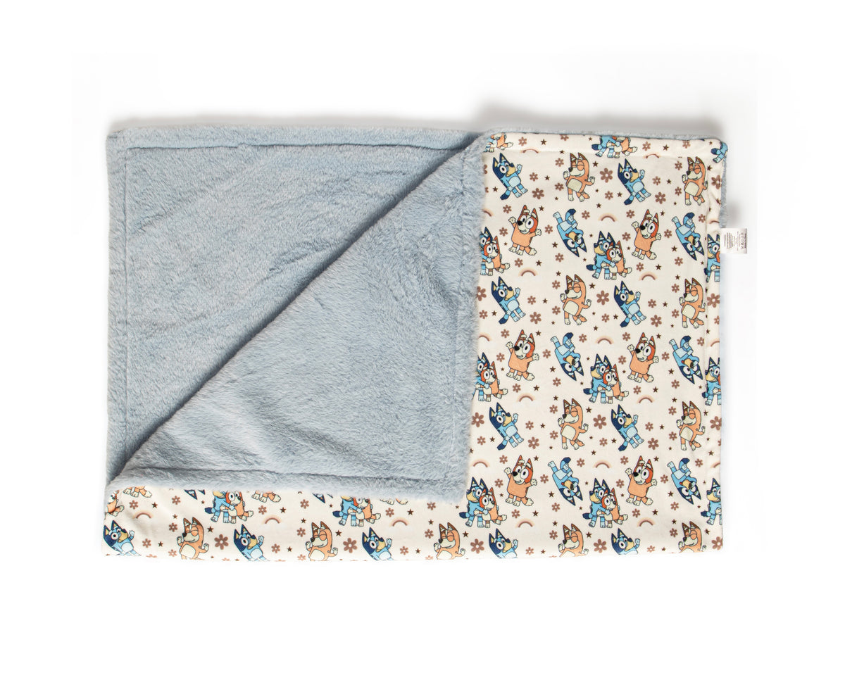 Blue dog fleece lined blanket