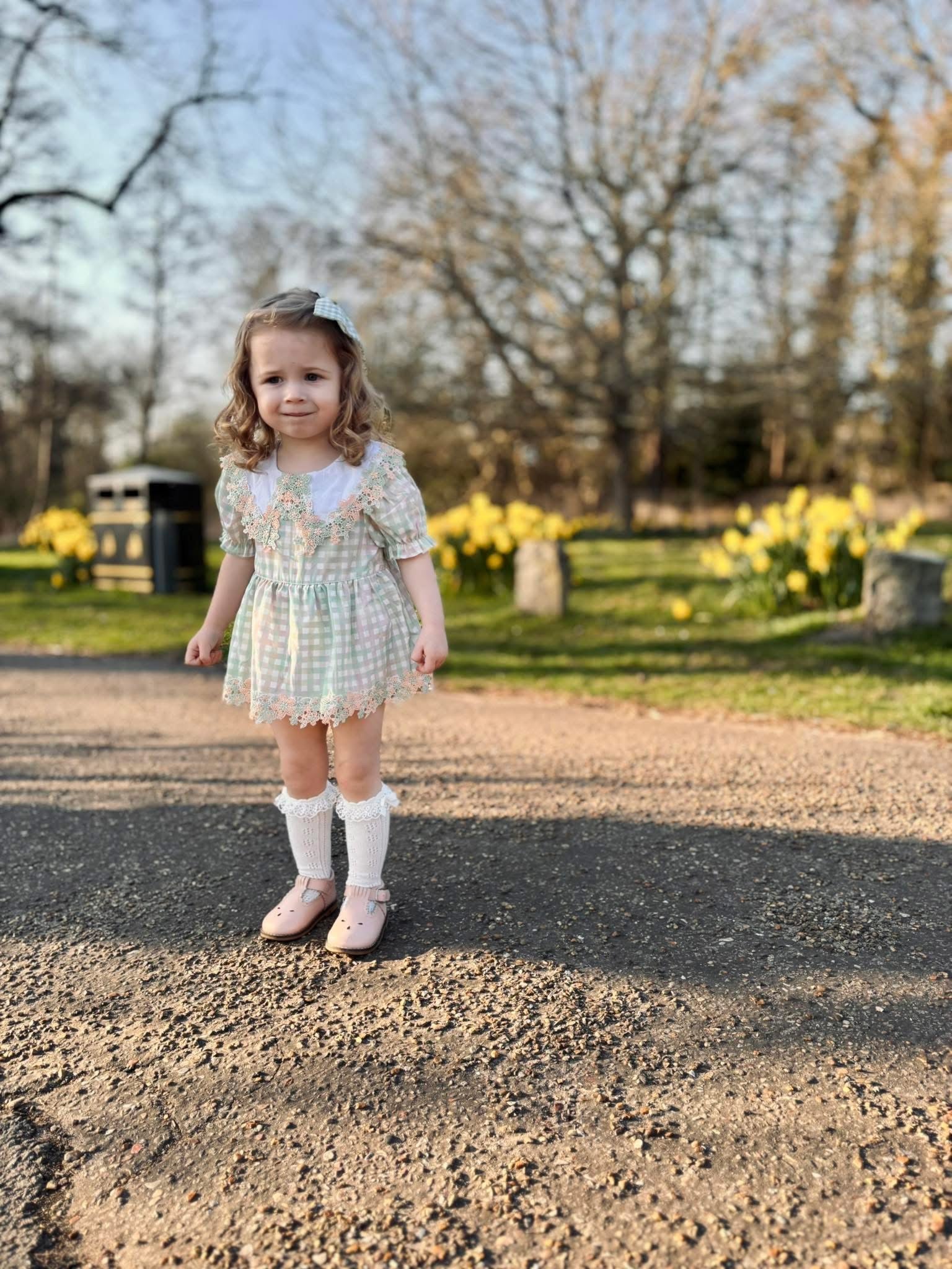 Sage daise gingham romper