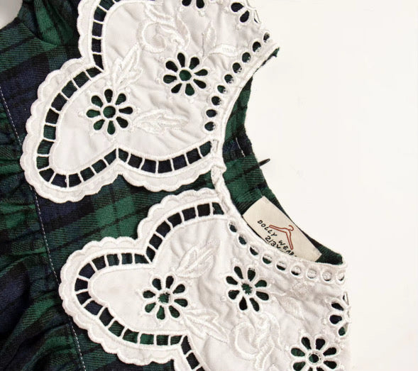 Green tartan collared dress