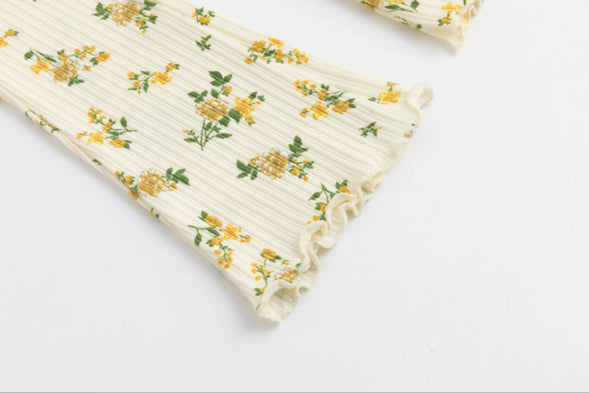 Lemon floral ribbed flare set