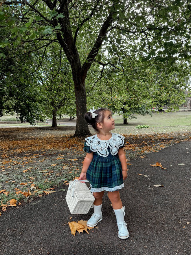 Green tartan collared romper
