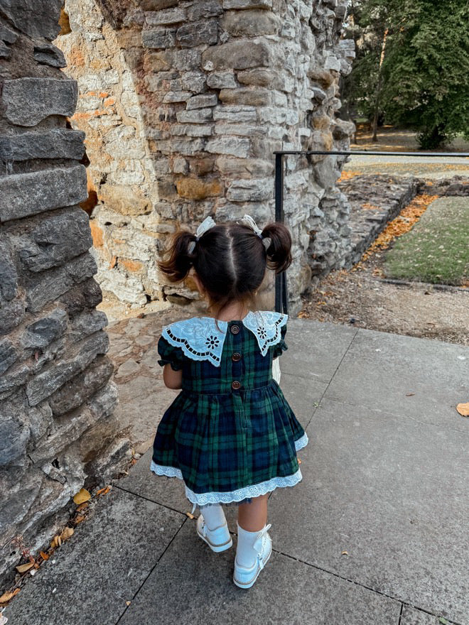 Green tartan collared romper