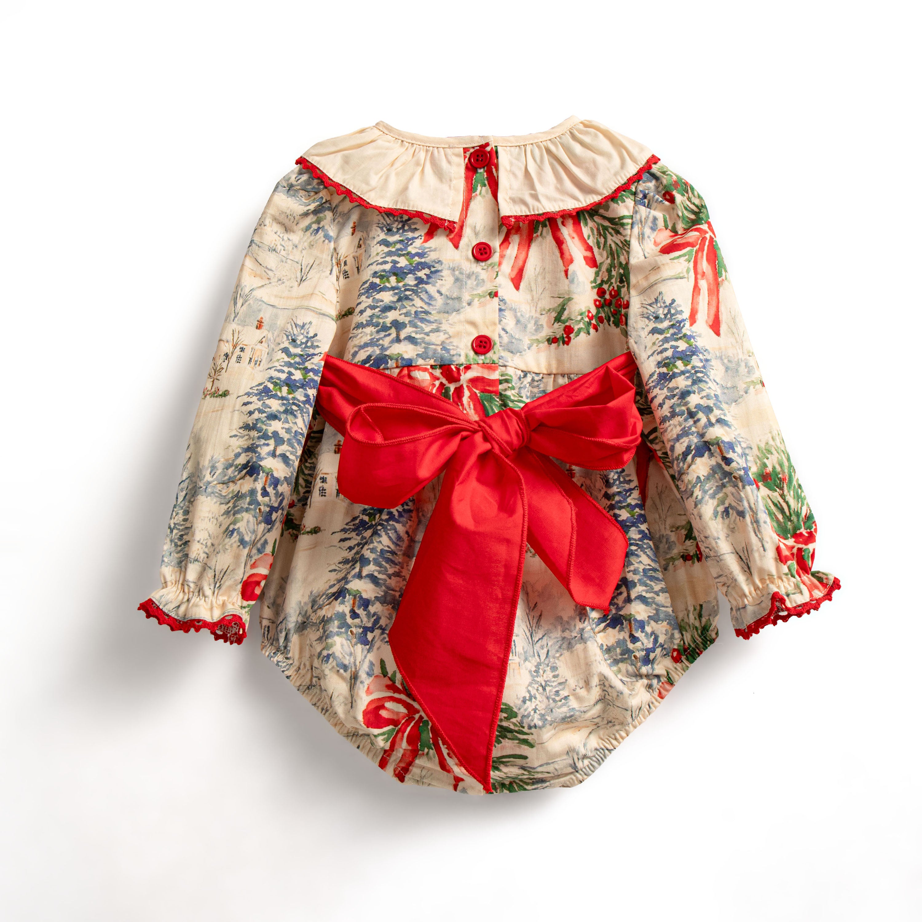 Winter cottage tie back romper