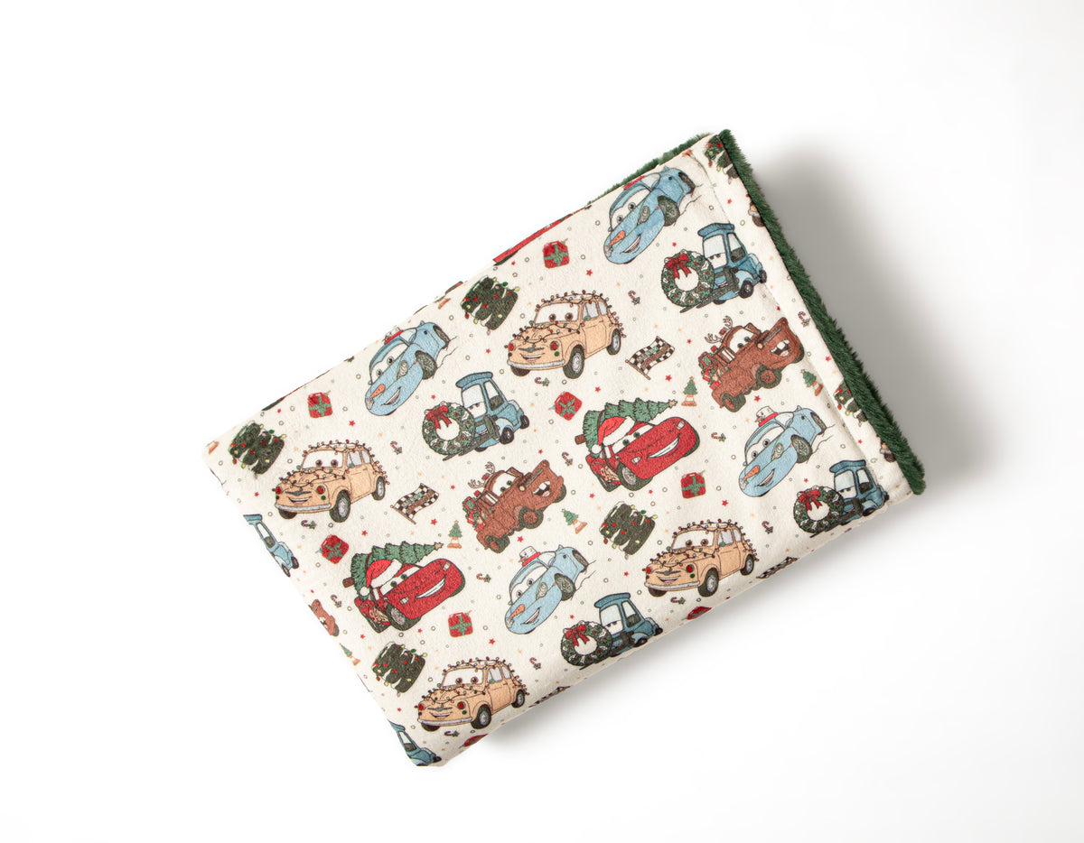 Cars Christmas fleece lined blanket