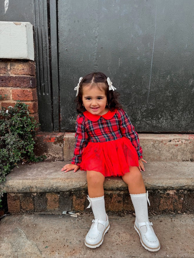 Tartan tulle tie back romper