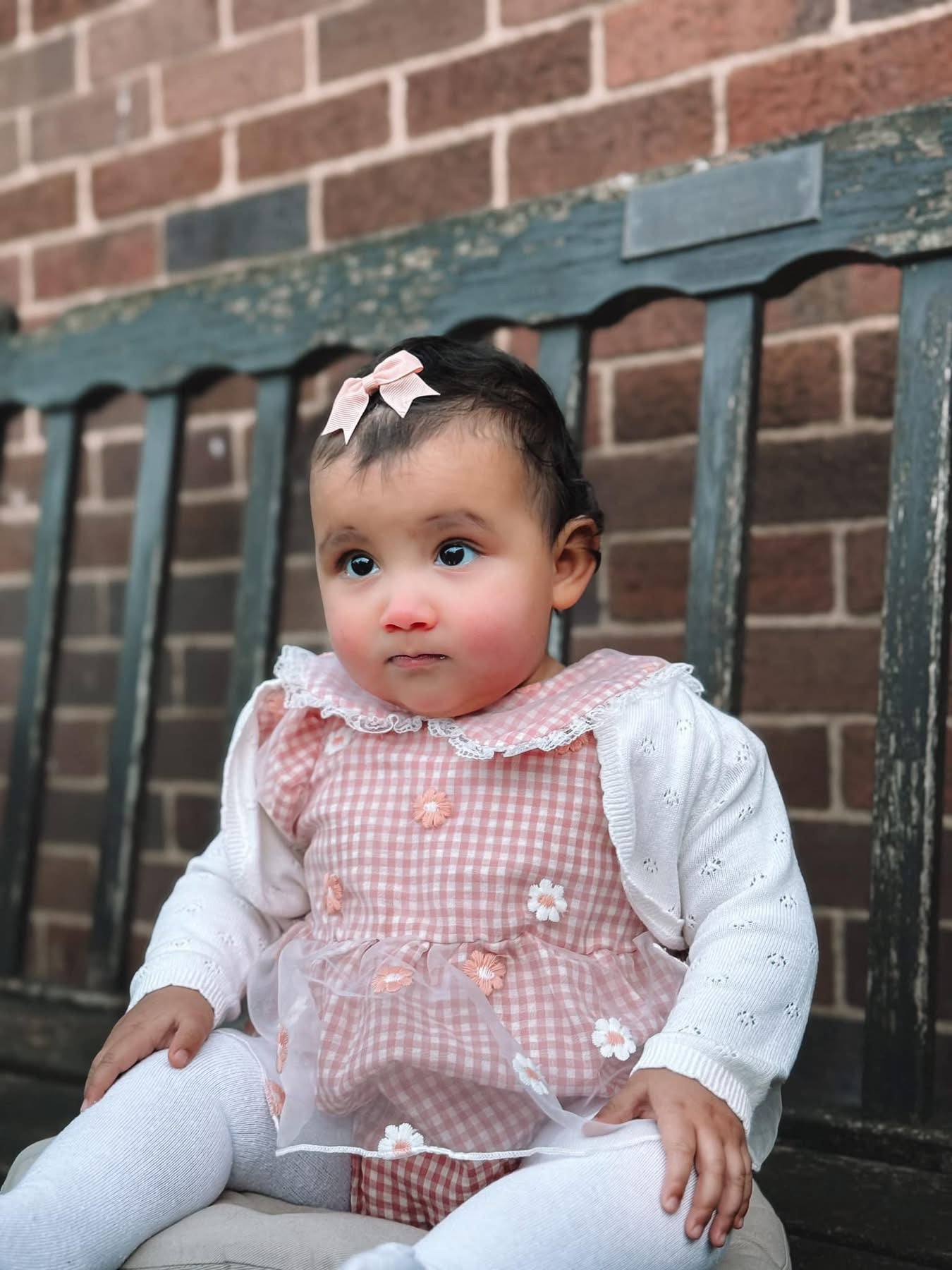 Peach Daisy gingham lace romper