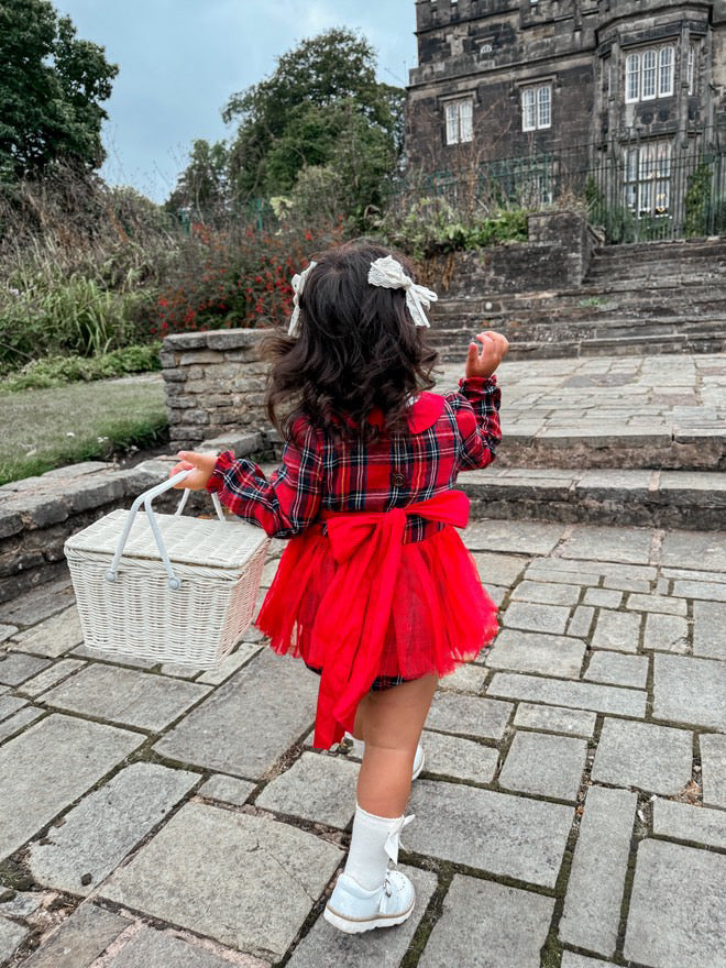 Tartan tulle tie back romper