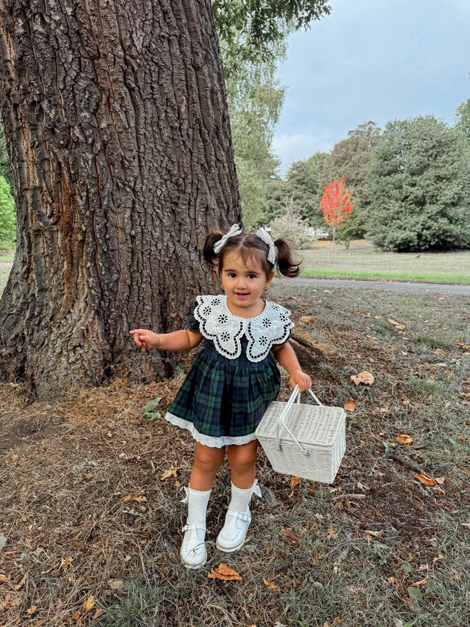 Green tartan collared romper
