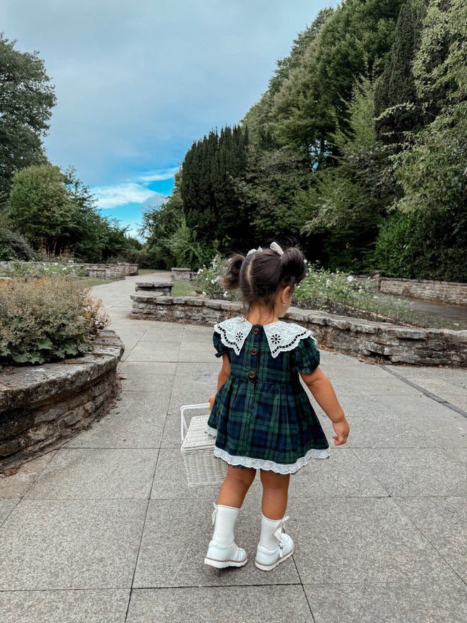 Green tartan collared romper