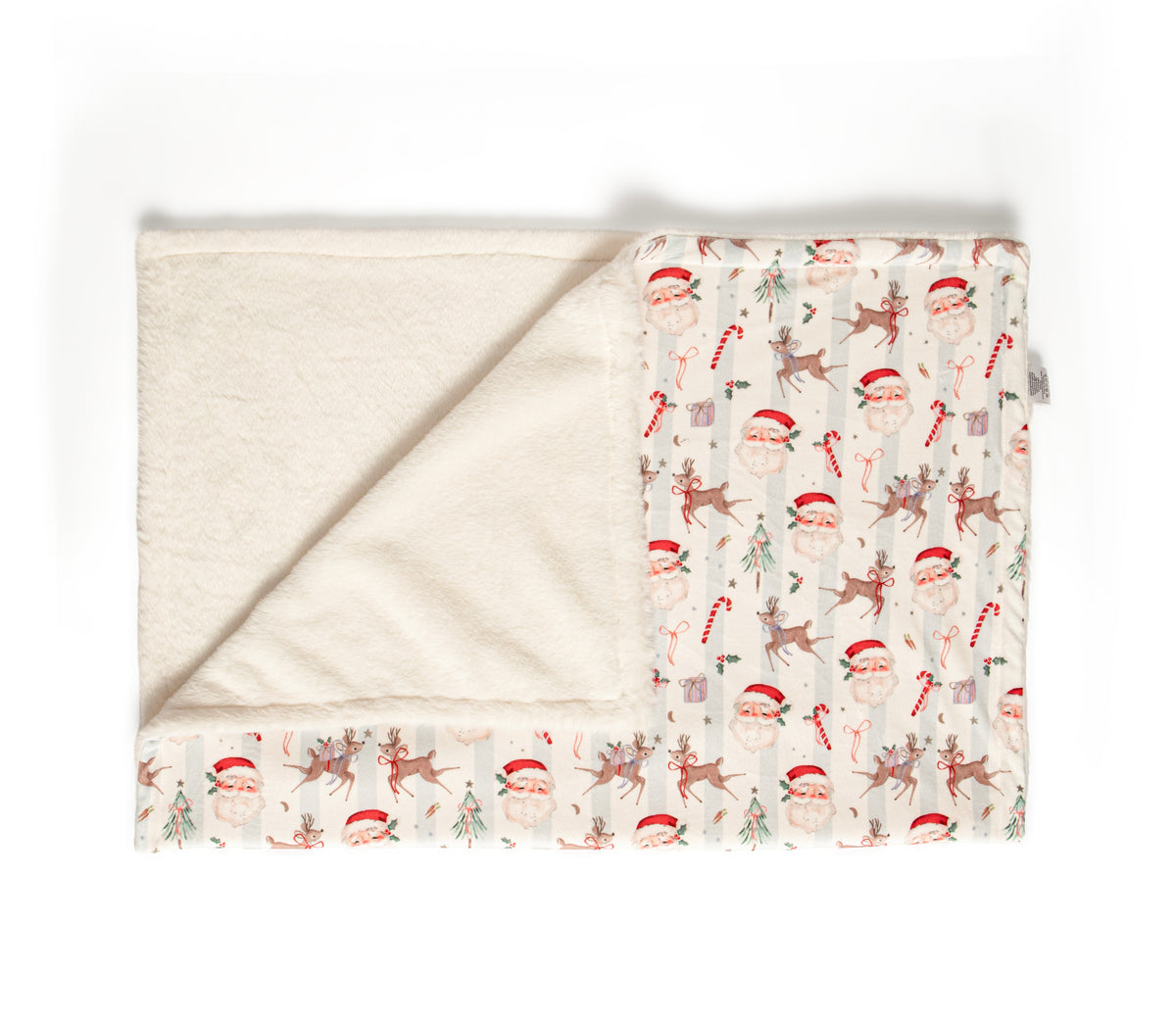 Santa blue stripe fleece lined blanket