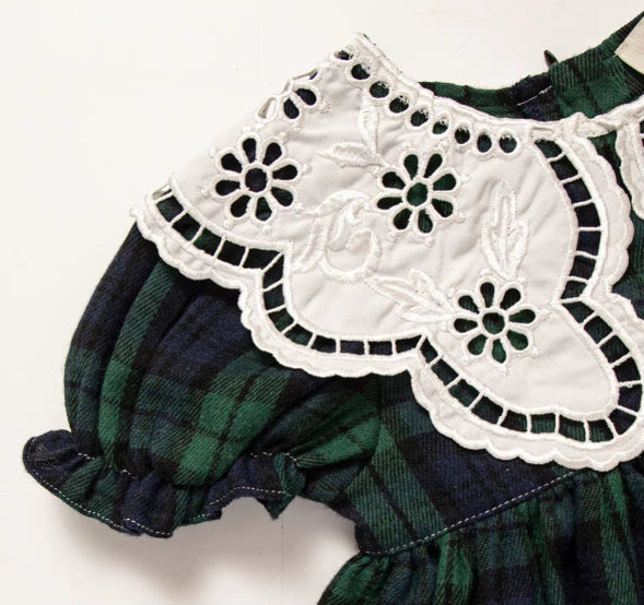 Green tartan collared romper