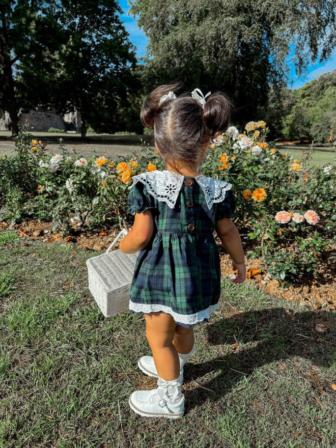 Green tartan collared romper