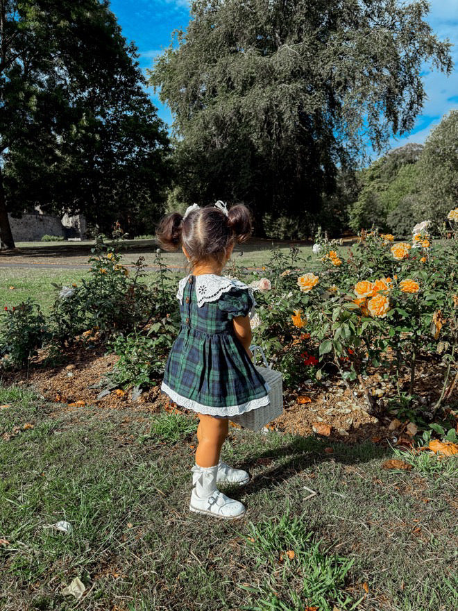 Green tartan collared romper