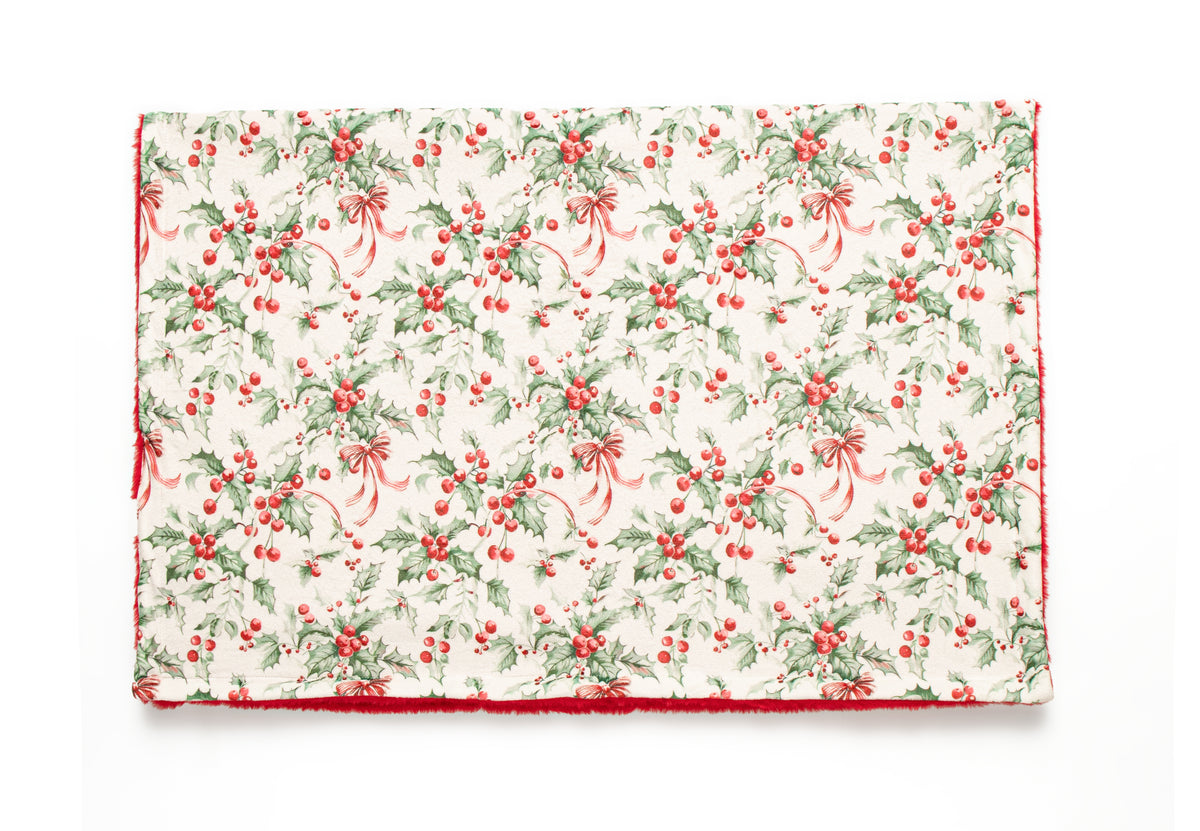 Holly berry fleece lined blanket