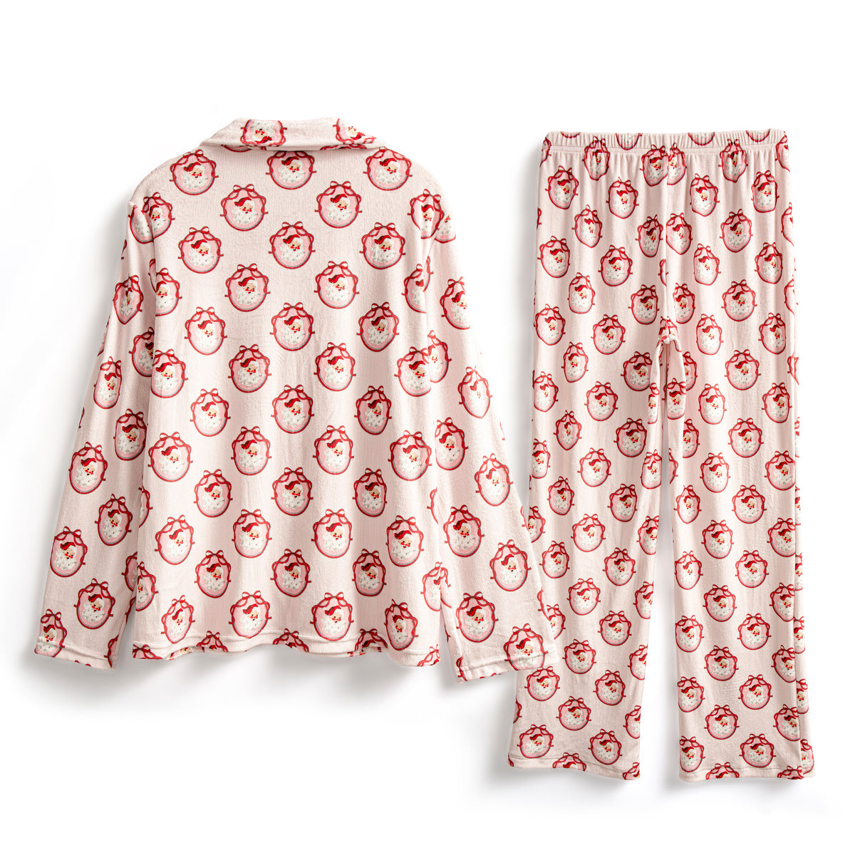 Pink Santa stripe women’s buttoned pyjamas