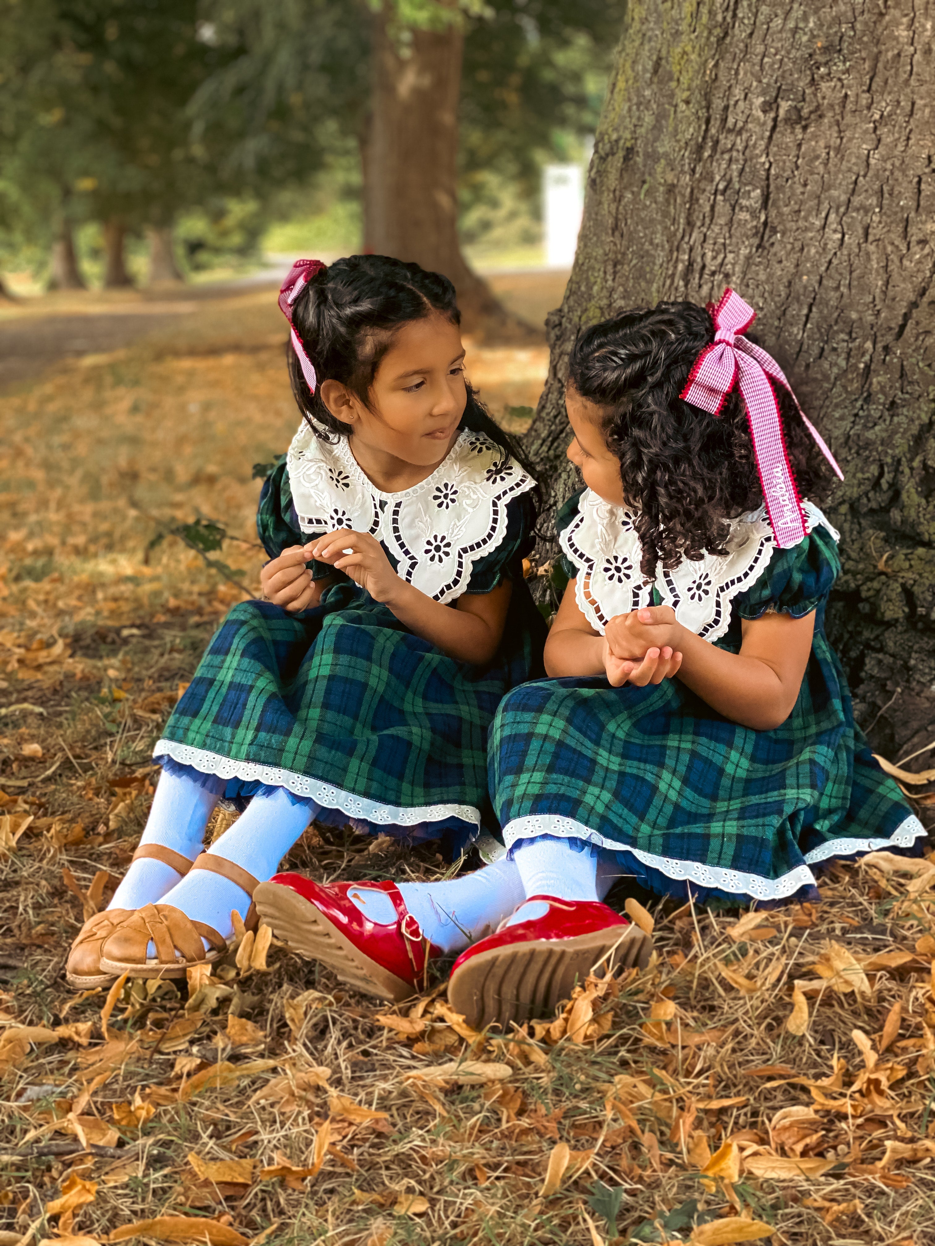 Green tartan collared dress