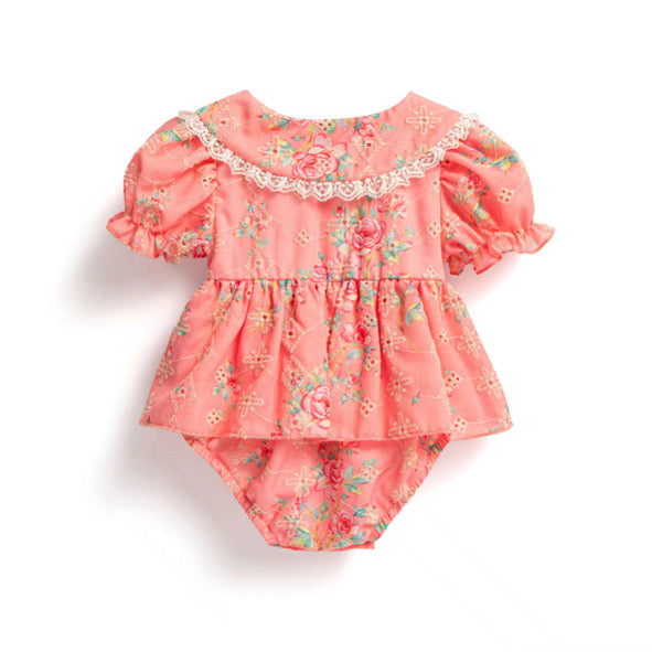 Coral anglaise buttoned romper