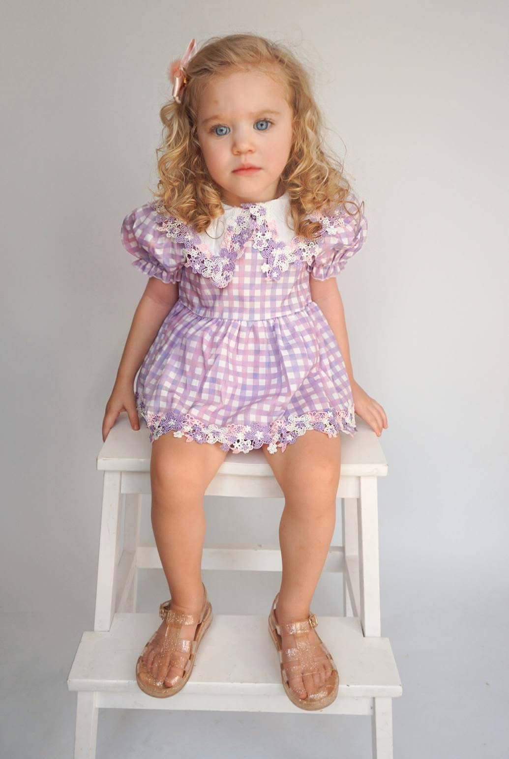 Lilac daise gingham romper