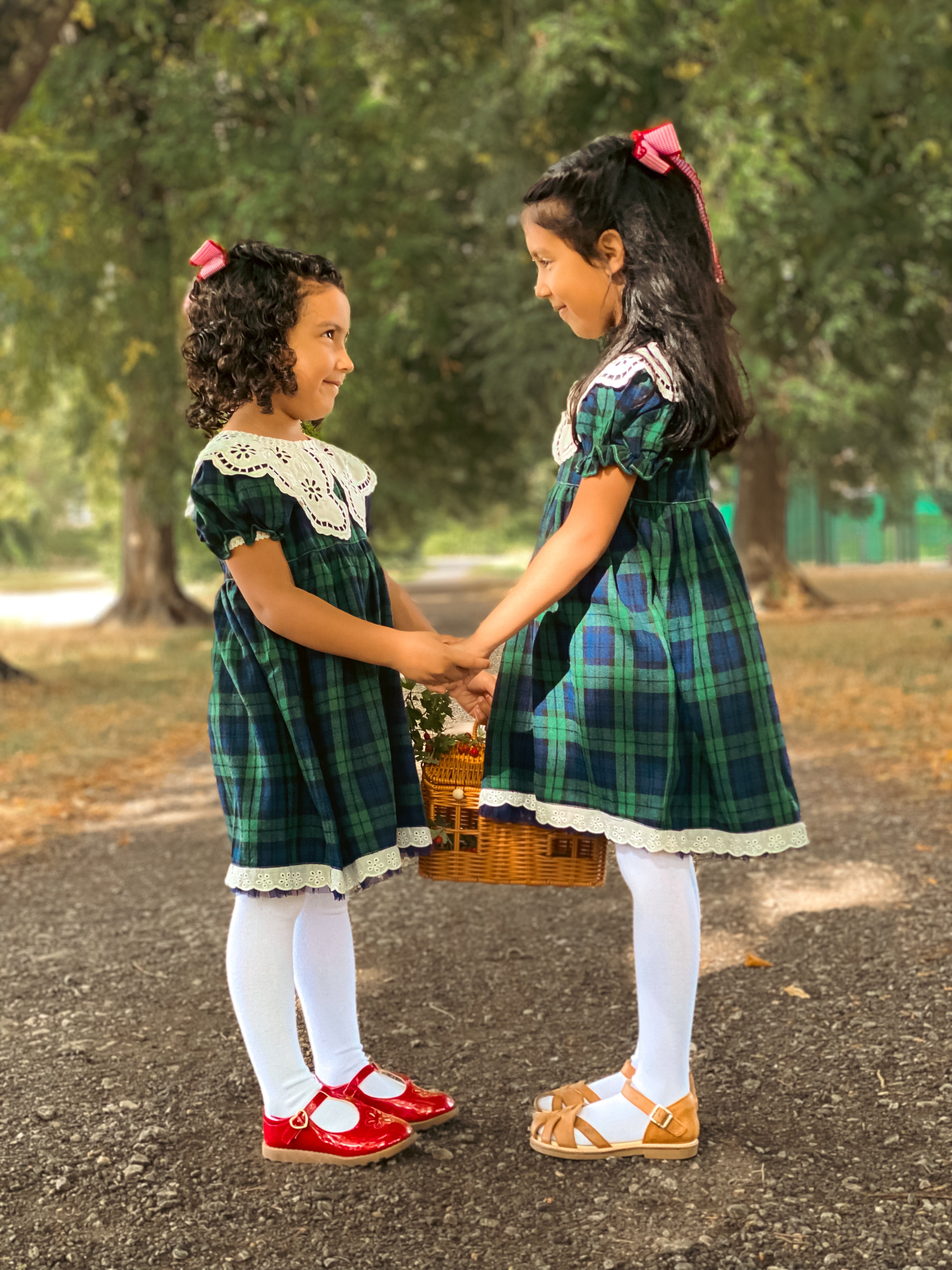 Green tartan collared dress