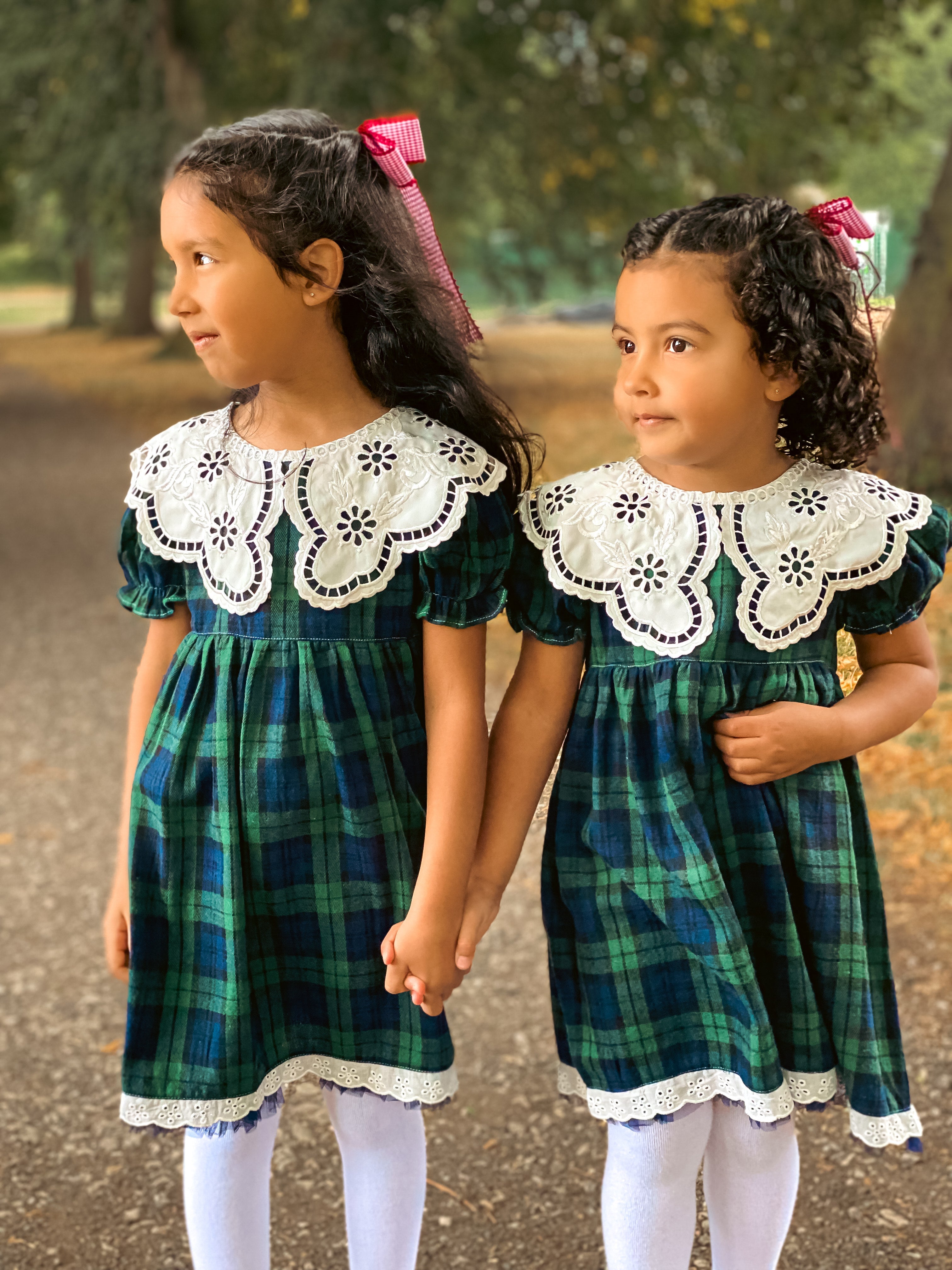 Green tartan collared dress