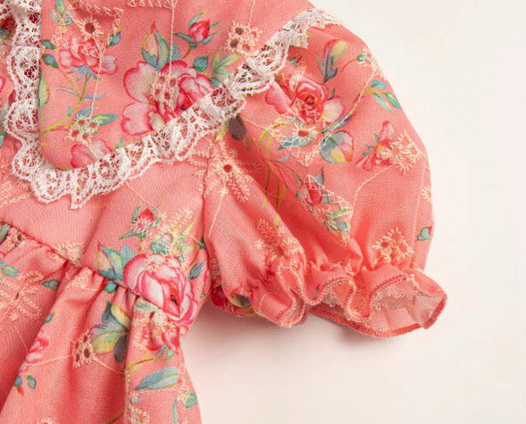 Coral anglaise buttoned romper