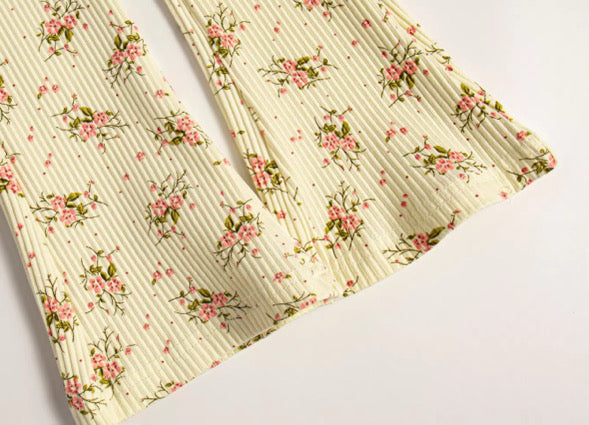 Spring floral ribbed flare leggings