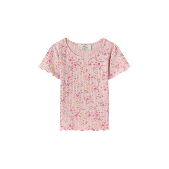 Pink floral ribbed flare set