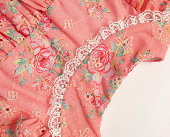 Coral anglaise buttoned romper
