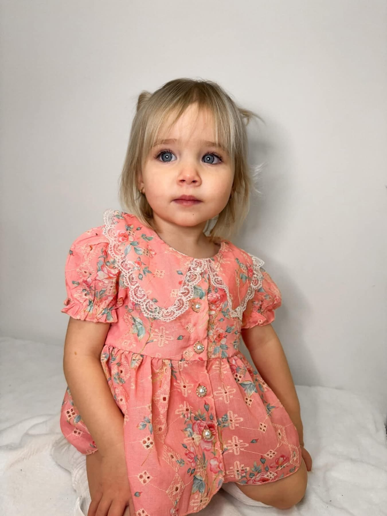 Coral anglaise buttoned romper